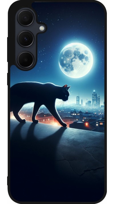 Samsung Galaxy A35 5G Case Hülle - Silikon schwarz Schwarze Katze unter dem Vollmond