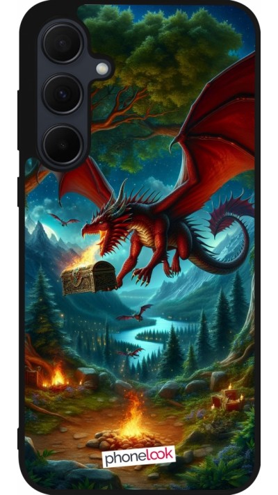 Samsung Galaxy A35 5G Case Hülle - Silikon schwarz Drache Fliegend Wald Schatz