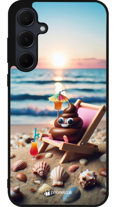 Samsung Galaxy A35 5G Case Hülle - Silikon schwarz Kackhaufen Emoji auf Liegestuhl