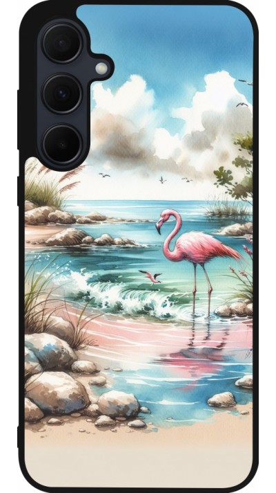 Samsung Galaxy A35 5G Case Hülle - Silikon schwarz Flamingo Aquarell