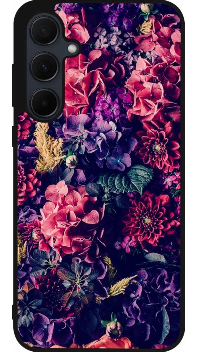 Samsung Galaxy A35 5G Case Hülle - Silikon schwarz Flowers Dark