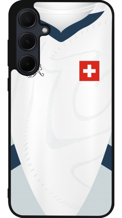 Coque Samsung Galaxy A35 5G - Silicone rigide noir Maillot de football Suisse Extérieur personnalisable