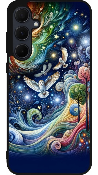 Samsung Galaxy A35 5G Case Hülle - Silikon schwarz Fliegender Blumen-Eule