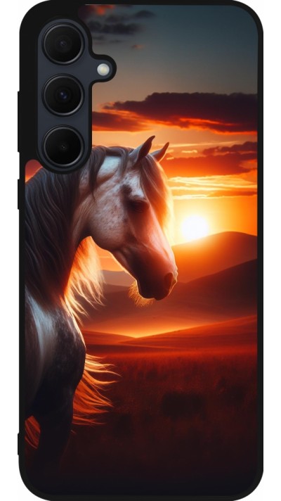 Samsung Galaxy A35 5G Case Hülle - Silikon schwarz Majestätischer Sonnenuntergang Pferd