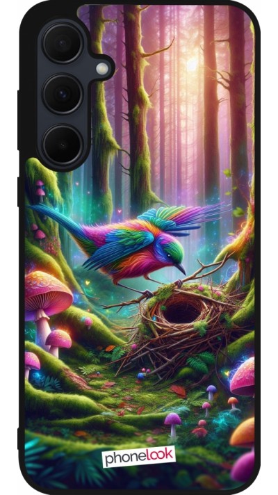 Coque Samsung Galaxy A35 5G - Silicone rigide noir Oiseau Nid Forêt