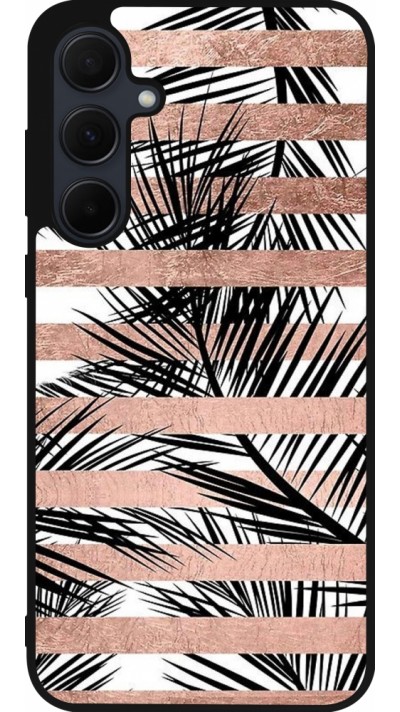 Coque Samsung Galaxy A35 5G - Silicone rigide noir Palm trees gold stripes