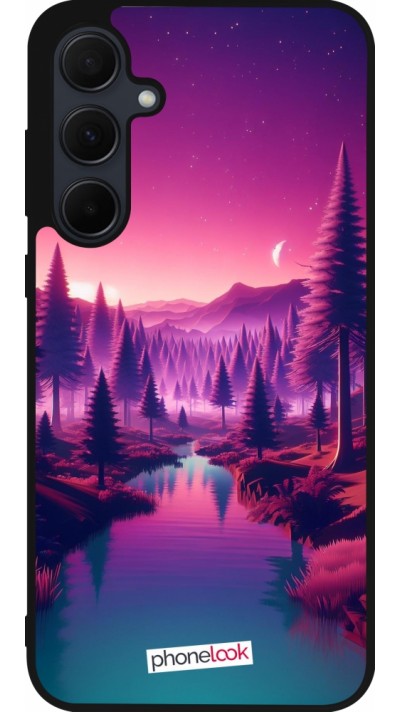 Coque Samsung Galaxy A35 5G - Silicone rigide noir Paysage Violet-Rose