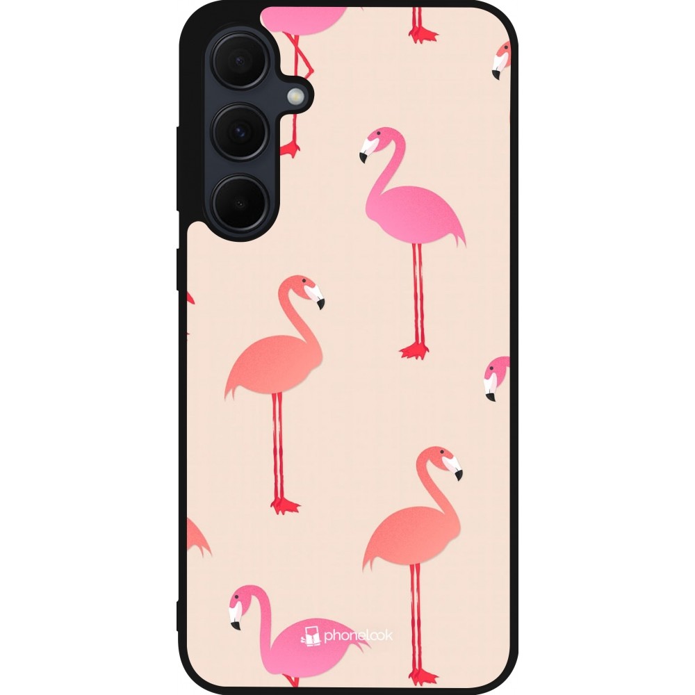 Samsung Galaxy A35 5G Case Hülle - Silikon schwarz Pink Flamingos Pattern