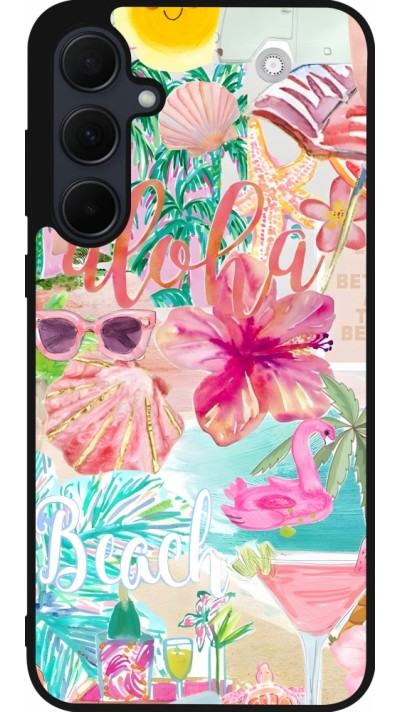 Coque Samsung Galaxy A35 5G - Silicone rigide noir Preppy Collage Aloha