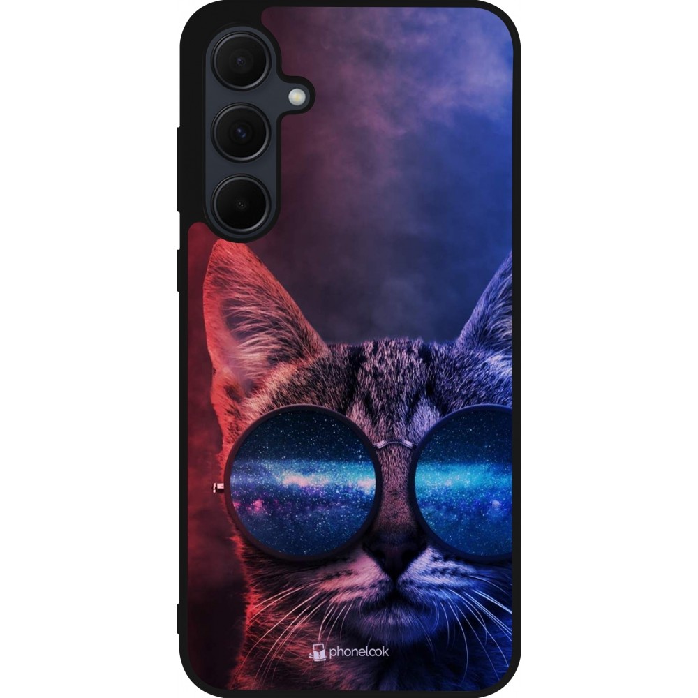 Samsung Galaxy A35 5G Case Hülle - Silikon schwarz Red Blue Cat Glasses