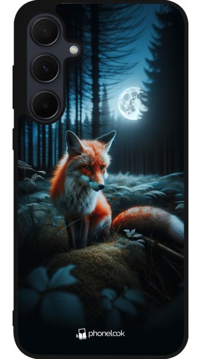 Coque Samsung Galaxy A35 5G - Silicone rigide noir Renard lune forêt