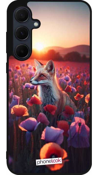 Samsung Galaxy A35 5G Case Hülle - Silikon schwarz Purpurroter Fuchs bei Dammerung