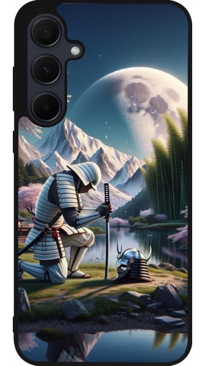 Coque Samsung Galaxy A35 5G - Silicone rigide noir Samurai Katana Lune