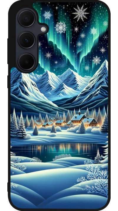 Samsung Galaxy A35 5G Case Hülle - Silikon schwarz Verschneites Bergdorf am See in der Nacht