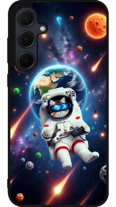 Coque Samsung Galaxy A35 5G - Silicone rigide noir VR SpaceCat Odyssey