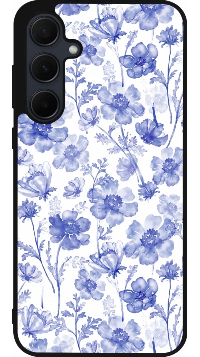 Coque Samsung Galaxy A35 5G - Silicone rigide noir Spring 23 watercolor blue flowers