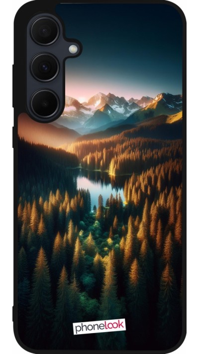 Coque Samsung Galaxy A35 5G - Silicone rigide noir Sunset Forest Lake