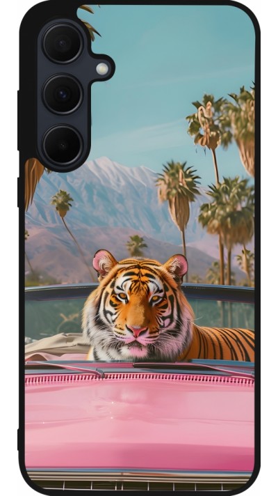 Coque Samsung Galaxy A35 5G - Silicone rigide noir Tigre voiture rose