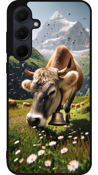 Coque Samsung Galaxy A35 5G - Silicone rigide noir Vache montagne Valais
