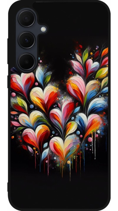 Coque Samsung Galaxy A35 5G - Silicone rigide noir Valentine 2024 Coeur Noir Abstrait