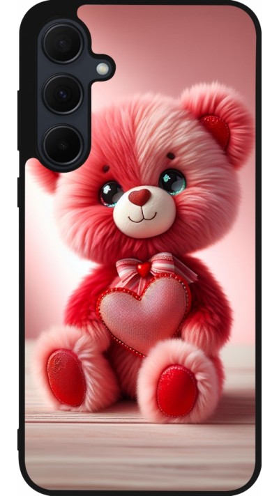 Coque Samsung Galaxy A35 5G - Silicone rigide noir Valentine 2024 Ourson rose