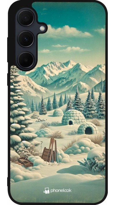 Samsung Galaxy A35 5G Case Hülle - Silikon schwarz Vintage Schneebedeckter Berg Iglu