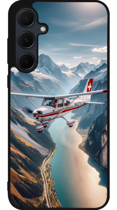 Coque Samsung Galaxy A35 5G - Silicone rigide noir Vol Alpin Suisse
