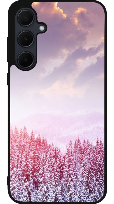 Coque Samsung Galaxy A35 5G - Silicone rigide noir Winter 22 Pink Forest