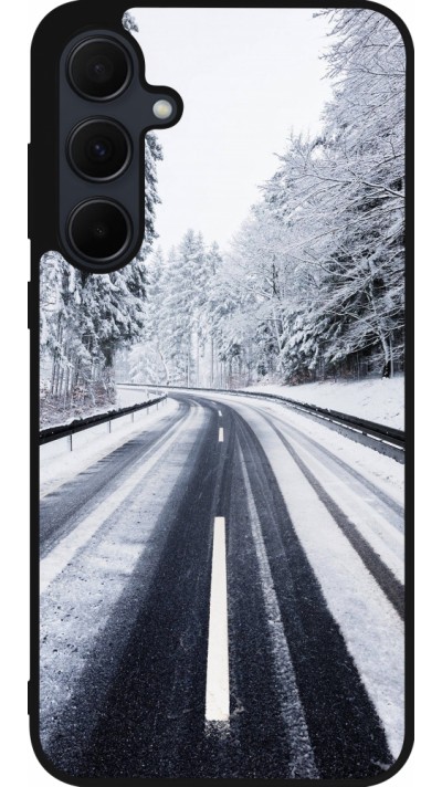 Coque Samsung Galaxy A35 5G - Silicone rigide noir Winter 22 Snowy Road