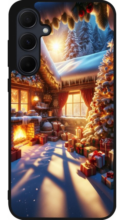 Coque Samsung Galaxy A35 5G - Silicone rigide noir Noël Chalet Féerie