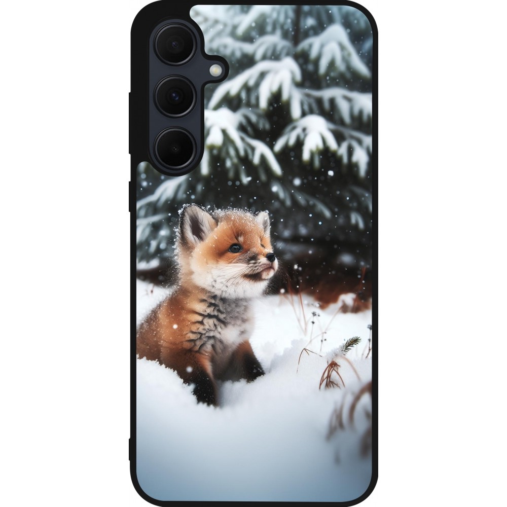 Coque Samsung Galaxy A35 5G - Silicone rigide noir Noël 2023 Renardeau sapin