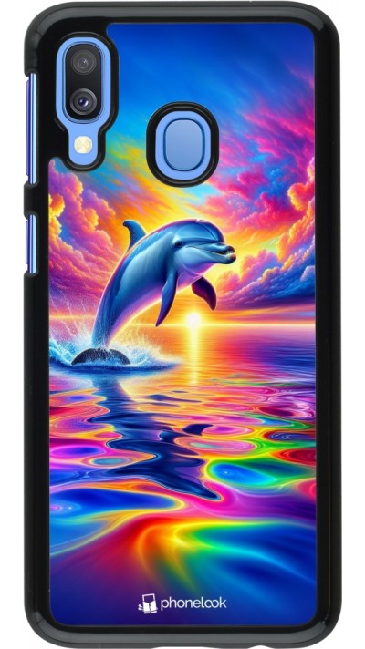 Samsung Galaxy A40 Case Hülle - Glücklicher Regenbogen-Delfin