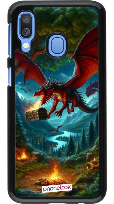 Samsung Galaxy A40 Case Hülle - Drache Fliegend Wald Schatz