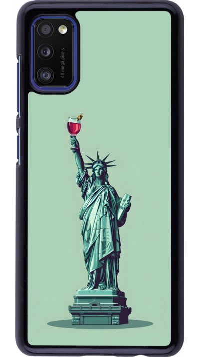 Samsung Galaxy A41 Case Hülle - Freiheitsstatue mit einem Glas Wein