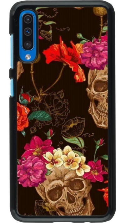 Hülle Samsung Galaxy A50 - Skulls and flowers