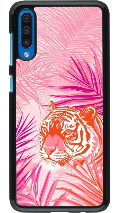 Coque Samsung Galaxy A50 - Tigre palmiers roses