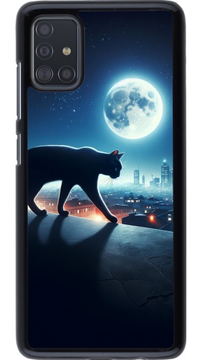 Samsung Galaxy A51 Case Hülle - Schwarze Katze unter dem Vollmond