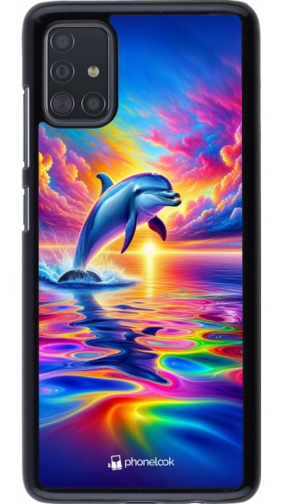 Samsung Galaxy A51 Case Hülle - Glücklicher Regenbogen-Delfin