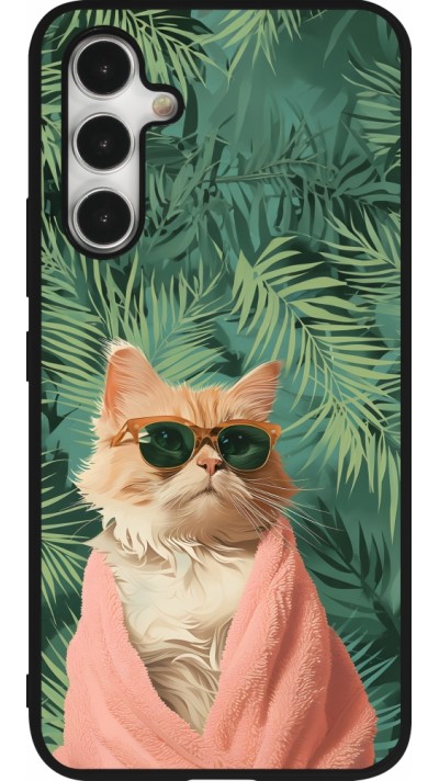 Samsung Galaxy A54 Case Hülle - Silikon schwarz Cat Summer Palms