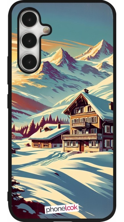 Samsung Galaxy A54 Case Hülle - Silikon schwarz Chalet Berg verschneit