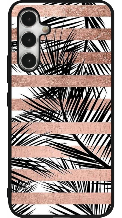 Coque Samsung Galaxy A54 5G - Silicone rigide noir Palm trees gold stripes