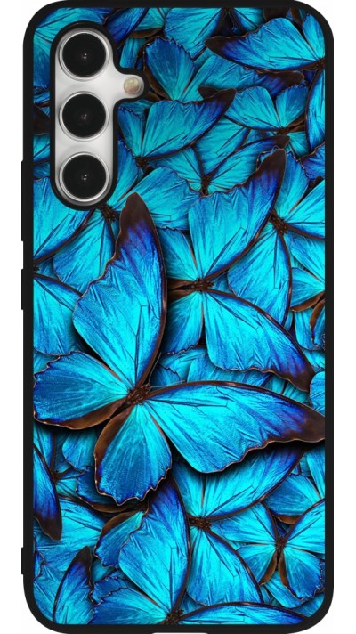 Coque Samsung Galaxy A54 5G - Silicone rigide noir Papillon bleu