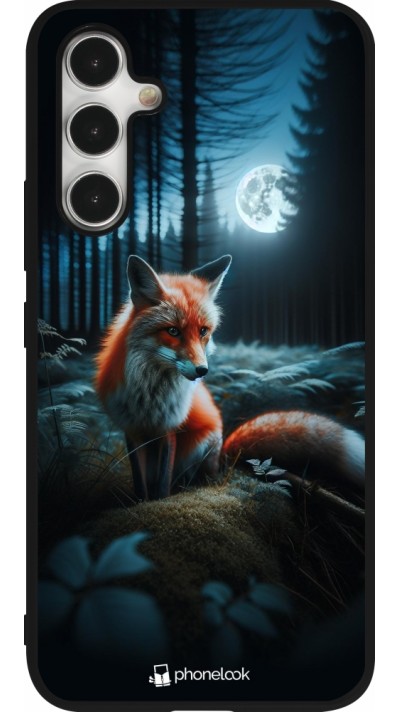 Coque Samsung Galaxy A54 5G - Silicone rigide noir Renard lune forêt