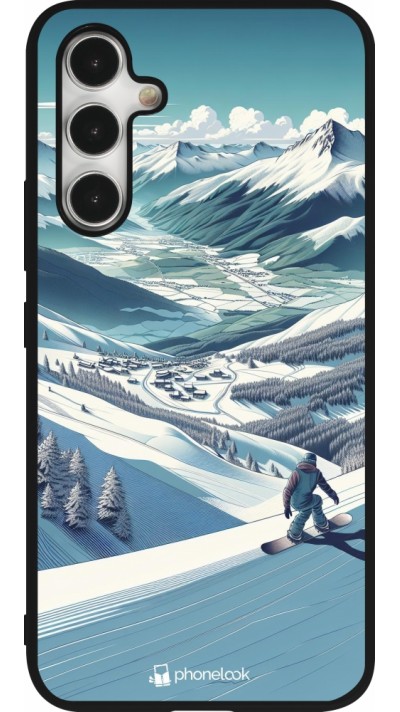 Samsung Galaxy A54 Case Hülle - Silikon schwarz Snowboarder Berg