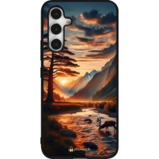 Samsung Galaxy A54 Case Hülle - Silikon schwarz Tal Sonnenuntergang Hirsch Baum