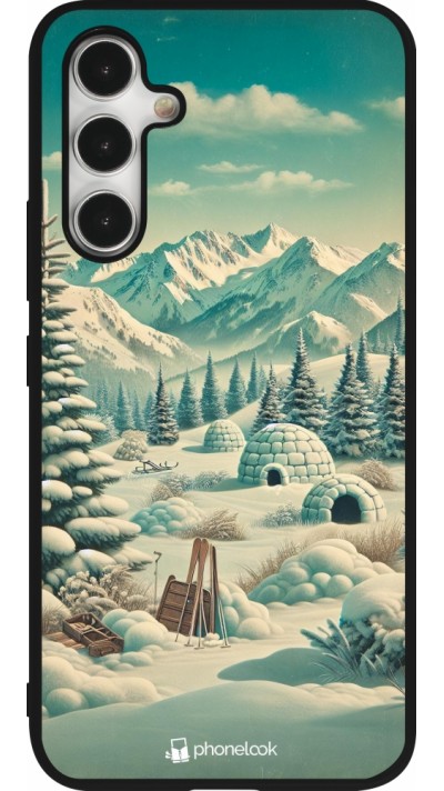 Samsung Galaxy A54 Case Hülle - Silikon schwarz Vintage Schneebedeckter Berg Iglu