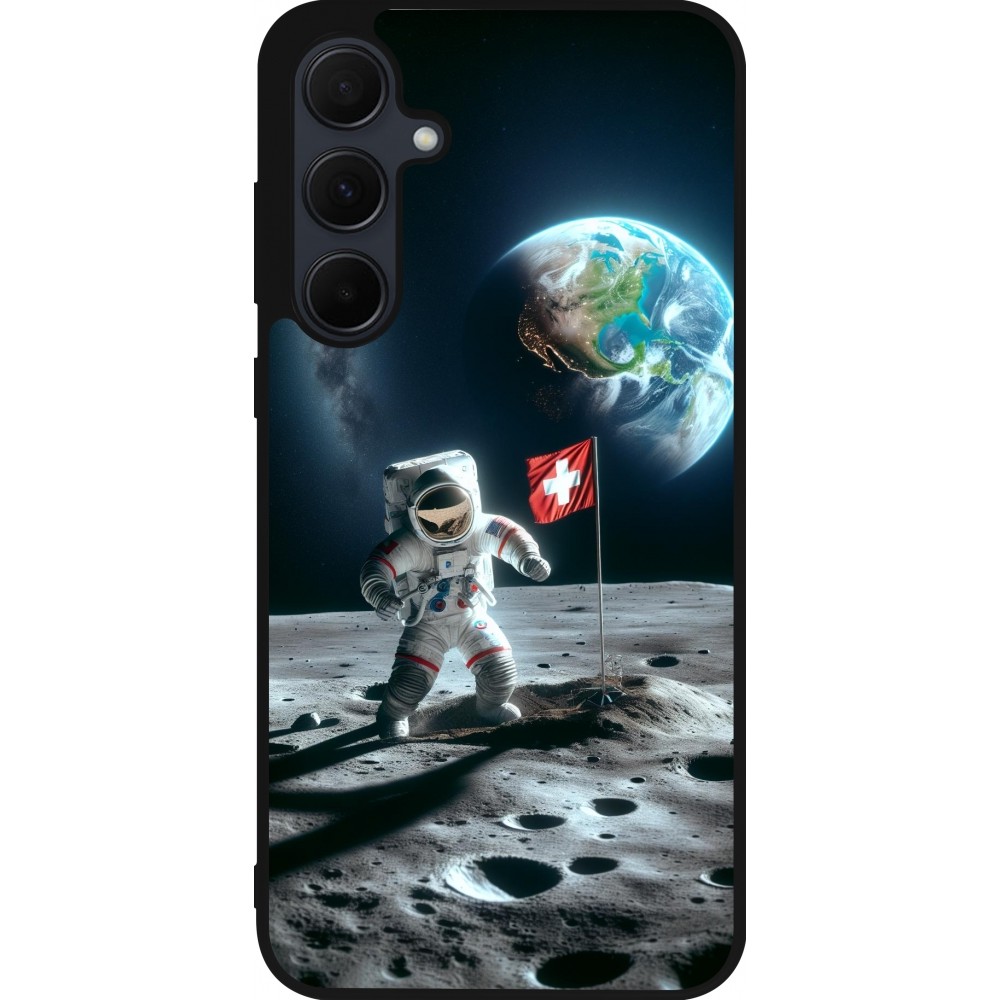 Samsung Galaxy A55 5G Case Hülle - Silikon schwarz Astro Schweiz auf dem Mond