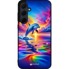 Samsung Galaxy A55 5G Case Hülle - Silikon schwarz Glücklicher Regenbogen-Delfin