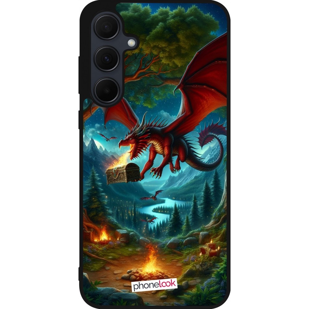 Samsung Galaxy A55 5G Case Hülle - Silikon schwarz Drache Fliegend Wald Schatz