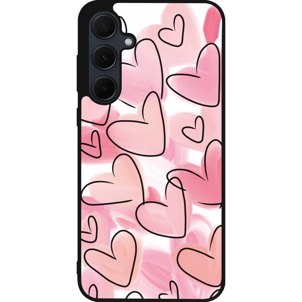 Samsung Galaxy A55 5G Case Hülle - Silikon schwarz Easter 2023 pink hearts